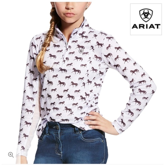 Ariat Other - Ariat Sunstopper Girls 1/4 Zip Top - Lavender Mist Horse Print Size L